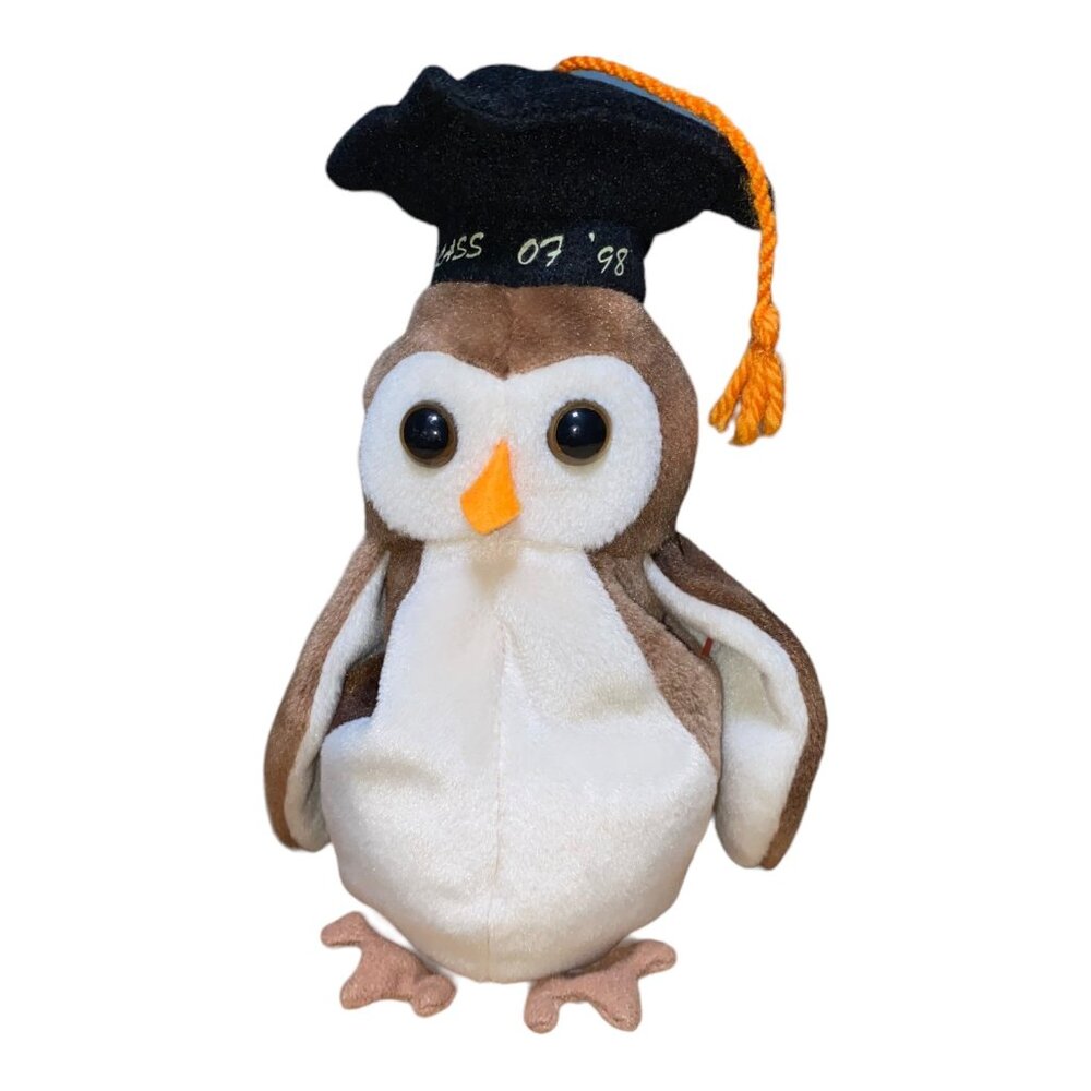 Ty Beanie Babies Wise Graduation Owl 1998 Plush Stuffed Animal Hang 5th Gen Tush